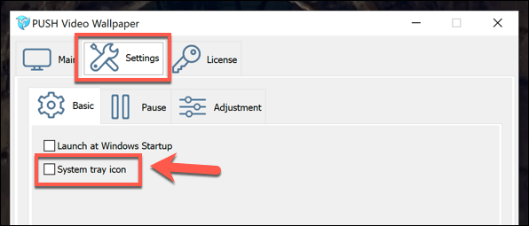Enabling the system tray icon 