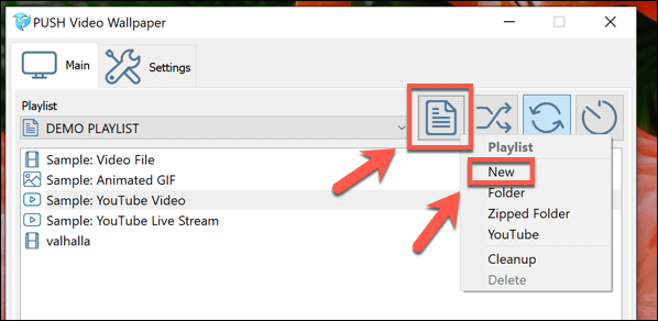 creating a new playlist in push video wallpapers