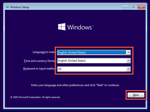 Windows Installation Select Locale