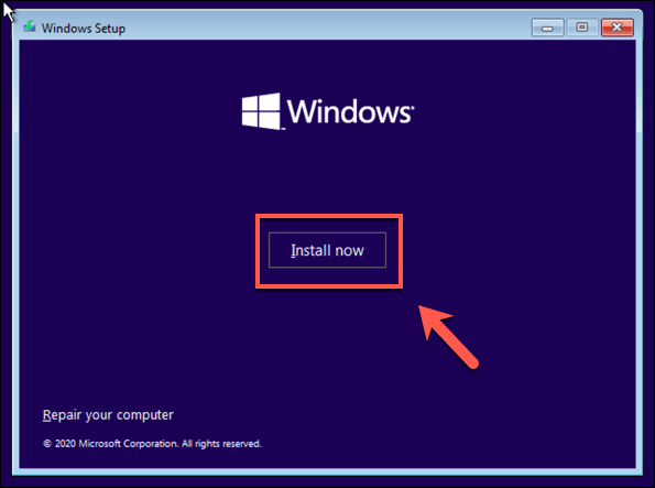 Windows Installation Start