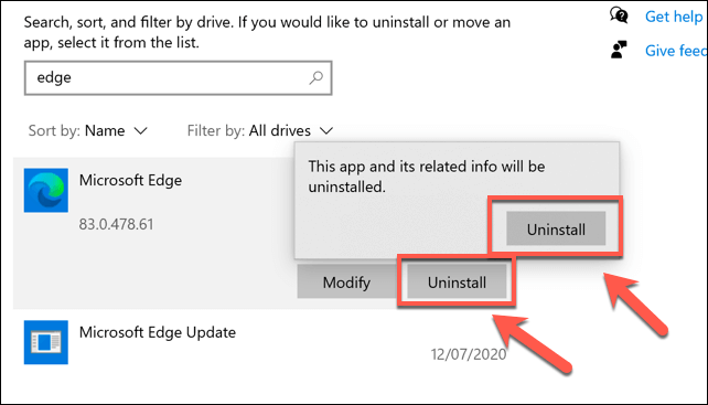 how to uninstall edge