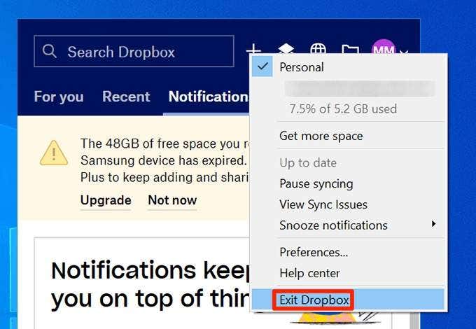 how to get dropbox to stop notifications on mac