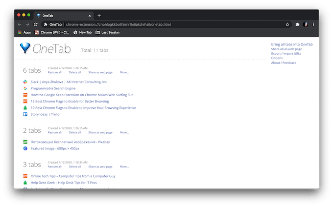 Move Your Open Tabs Into a List With the OneTab Google Chrome Extension and  Get Your Memory Back 
