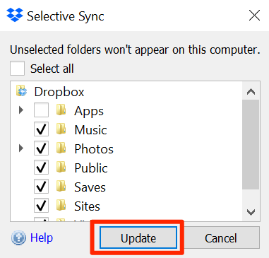 dropbox for mac selective sync