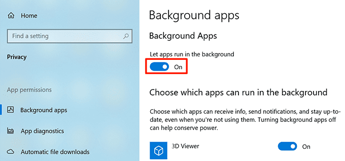 disable background apps