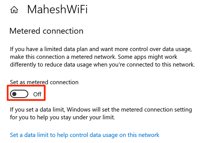 disable metered connection