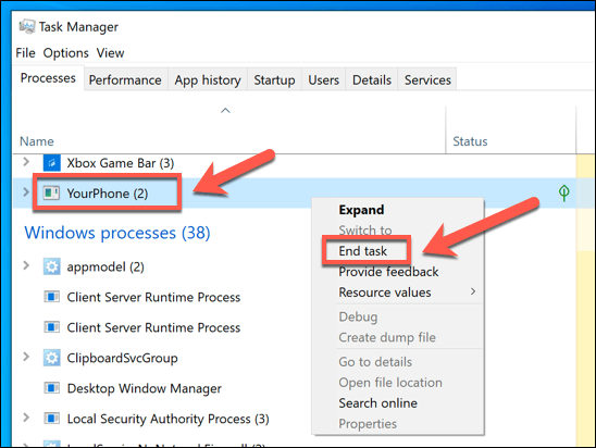 Windows Task Manager End Task