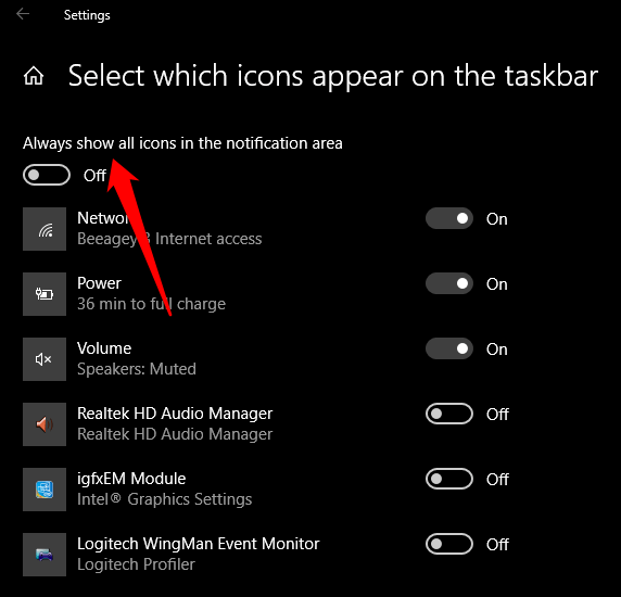 taskbar icons missing