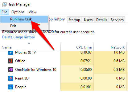 task manager window missing tabs