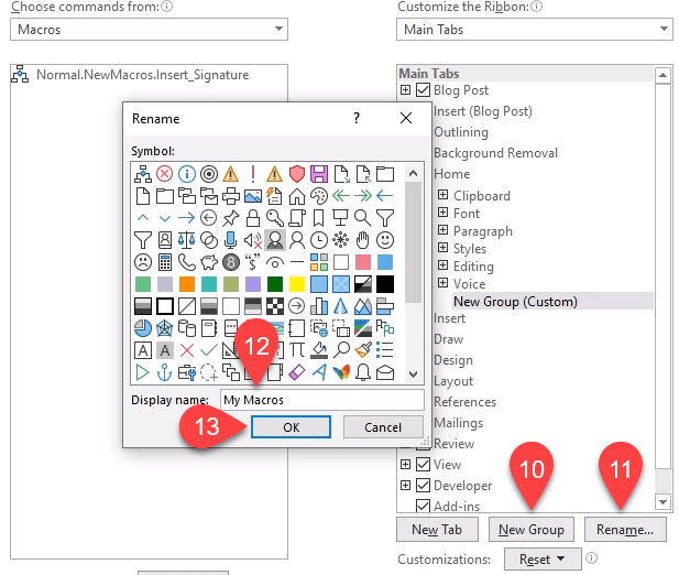 view macro shortcut keys in word 2010