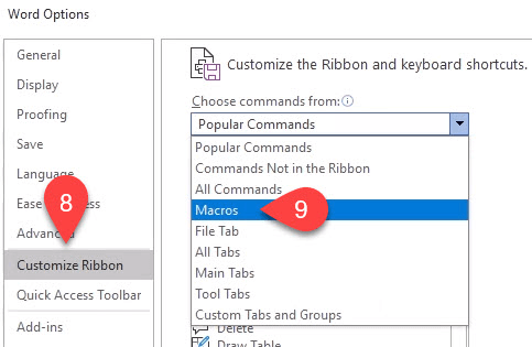 view macro shortcut keys in word 2010