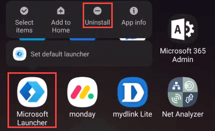 in launcher app uninstall