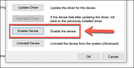 Enabling camera driver in Windows Device Manager