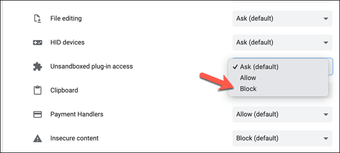 disable plugin blocking in chrome browser for mac