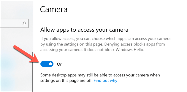 Camera access/permission in Windows 10
