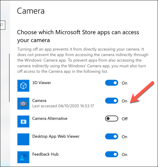 Camera Permission in Windows 10
