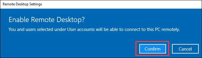 "Enable Remote Desktop?" confirmation dialog.