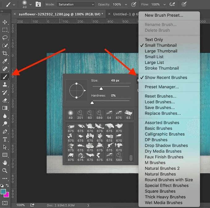 mac adobe photoshop when click on brush icon