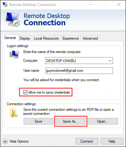 Adding details to the Remote Desktop Connection client.