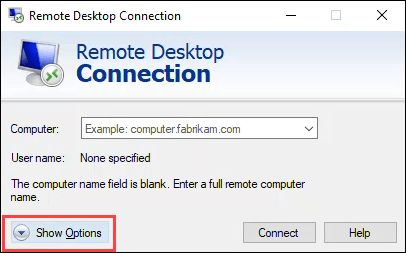 Remote Desktop Connection dialog.