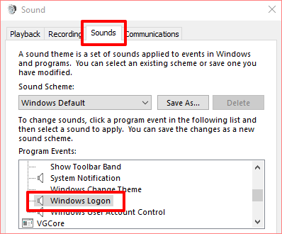 change login sound windows 10