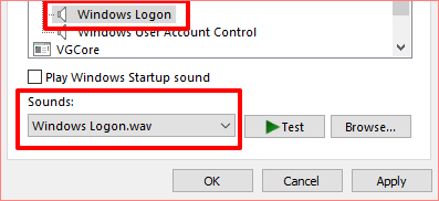 change login sound windows 10