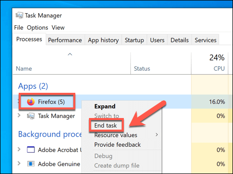 firefox task manager shortcut