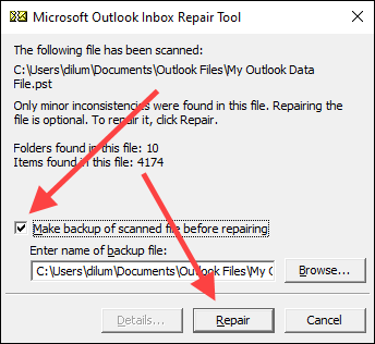 repair microsoft outlook 2016