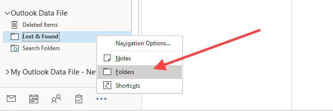 Switching Outlook to Folder list view 