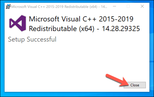 10 Visual Studio Runtime Installer Complete