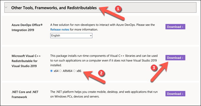 8 Download Visual Studio Runtime Option