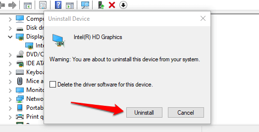 uninstall graphics driver windows 10