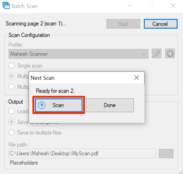 How to Scan Multiple Pages Into One File
