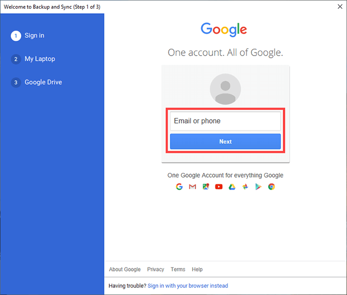 remove backup and sync from google account