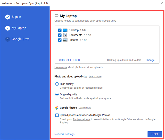 google drive folder backup