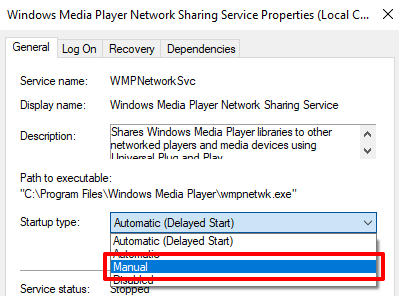 Administrador de tareas del servicio de uso compartido de asociaciones de Windows Media Player