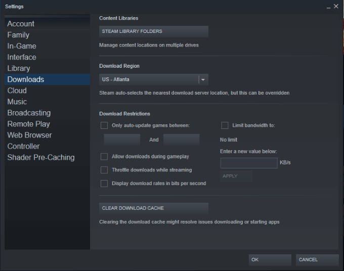 clear steam download cache