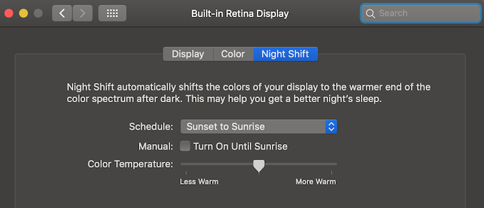 night shift on mac blue light filter