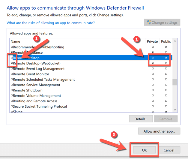 windows remote desktop client allow through firewall