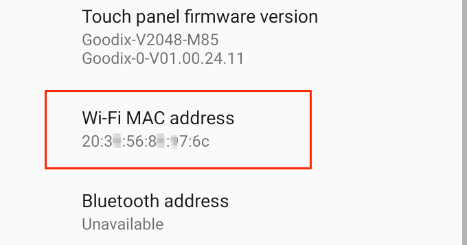 how to check mac address on android