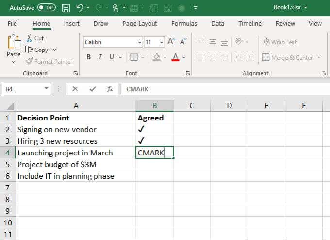 4 Ways to Use a Check Mark in Excel