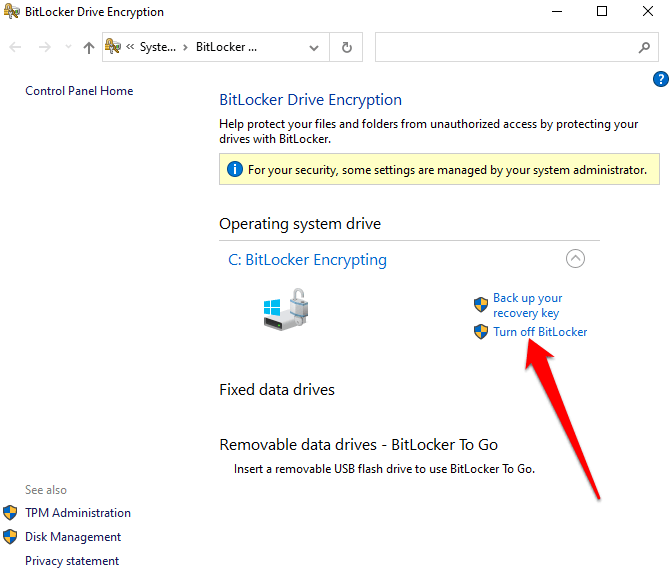 how to disable bitlocker