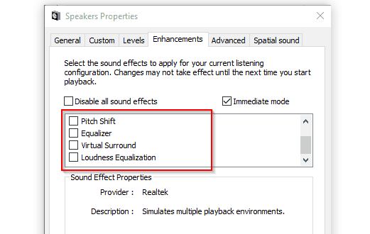 sound enhancements windows 10 missing