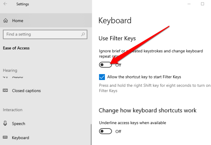 How to Turn Off Filter Keys on Keyboard?