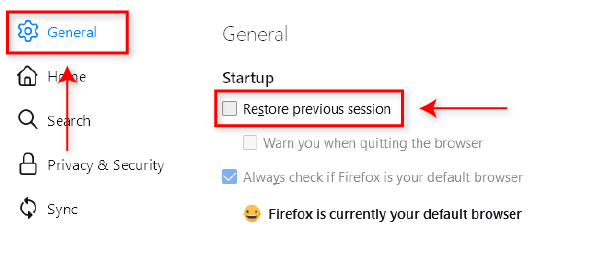 firefox restore session on startup