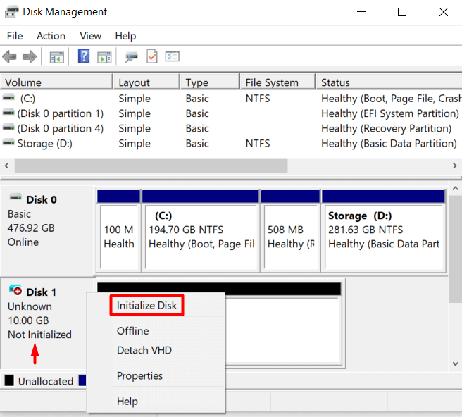 hdd not showing up in disk management
