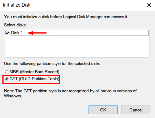 diskpart windows 10 initialize drive
