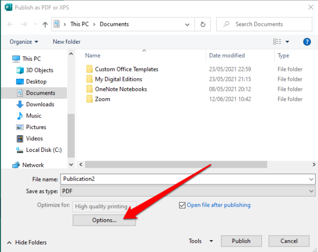 how to convert pub to pdf file