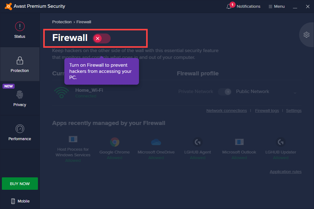 host services recommended avast firewall settings