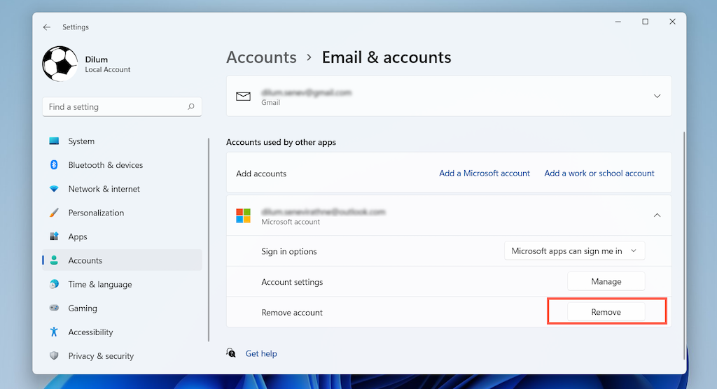 No Remove button for Microsoft Account in Windows 11/10